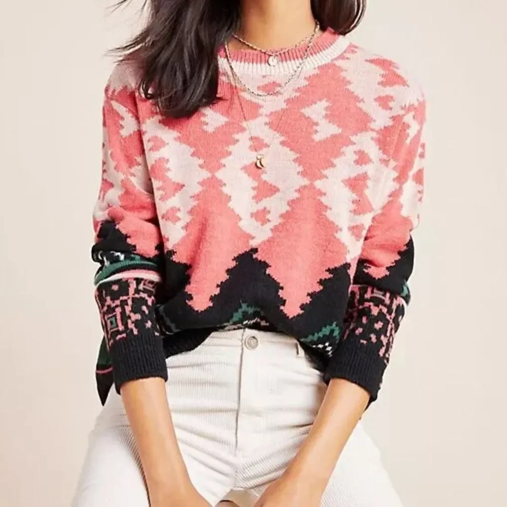Anthropologie Aldomartins Nieves Sweater Pink Nordic Wool Alpaca XS